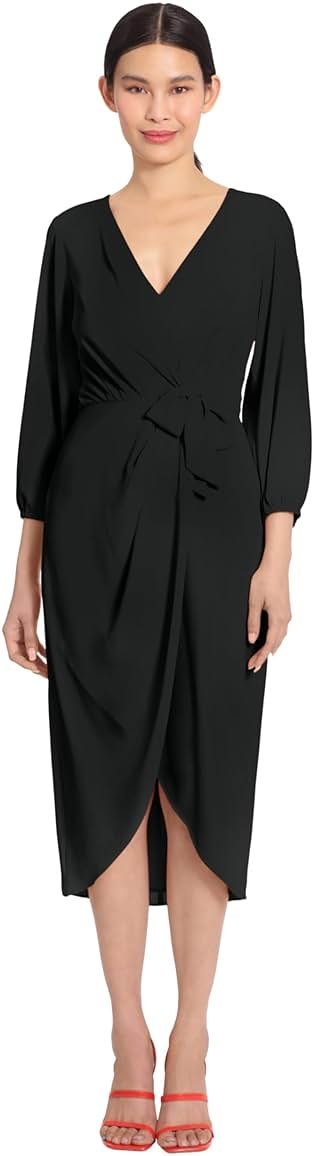 Maggy London Womens Long Sleeve V-Neck Faux Wrap Crepe Dress Event Party Occasion Guest ofCocktail Dress - Product Image