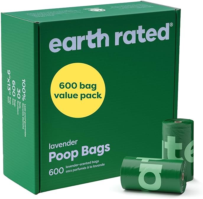 Earth Rated Dog Poop Bags Value Pack, Leak-Proof and Extra-Thick Pet Waste Bag for Big and Small Dogs, Refill Rolls, Lavender Scented, 600 Count - Product Image