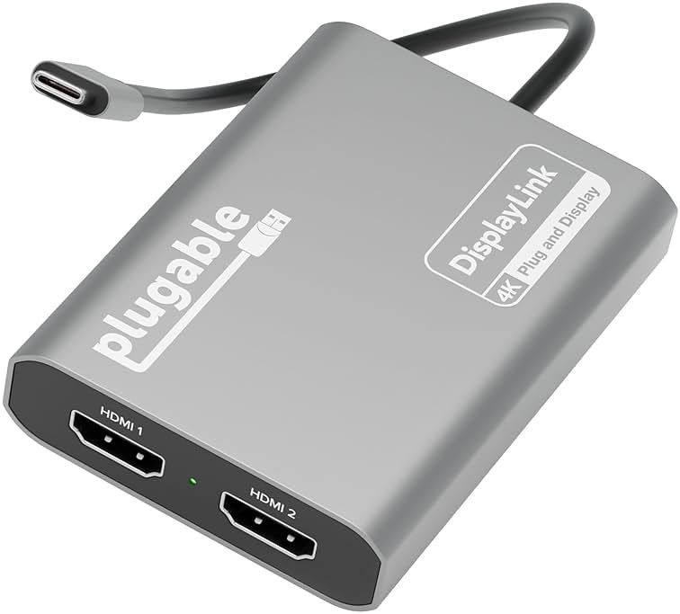 Plugable USB C to HDMI Adapter, Dual Monitor 4K 60Hz for Apple Mac M1/M2/M3/M4/M5/Neo, DisplayLink Multiple Displays for Thunderbolt MacBook or iMac, Driver Required (USBC-6950M) - Product Image