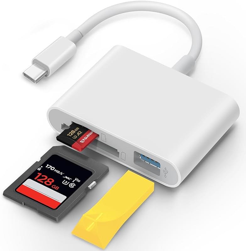 MujuDoler USB C SD Card Reader for iPhone 15 16 iPad Mac 3 in 1 USB-C Memory Trail Camera Card Adapter with Dual Slots & USB Port for Mac MacBook Pro/Air/Mini Android Laptop More USBC Typec Devices - Product Image