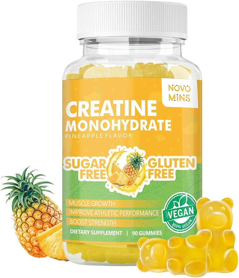 novomins Creatine Monohydrate Gummies for Men & Women, Chewables Creatine Monohydrate for Muscle Strength, Muscle Builder, Energy Boost, Pre-Workout Supplement(90 Count)-Pineapple Flavor. - Product Image