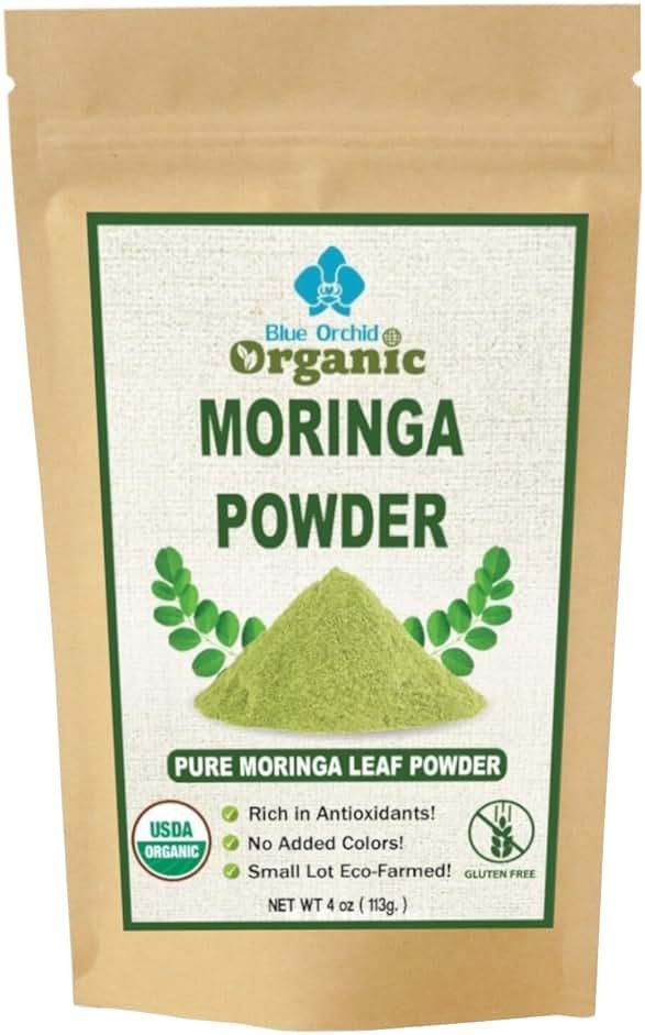 Organic Moringa Powder - Raw Sun Dried Oleifera Leaf Powder - for Healthy Herbal Tea, Smoothies, Sauces, and Dips - 4 OZ, Green - Product Image