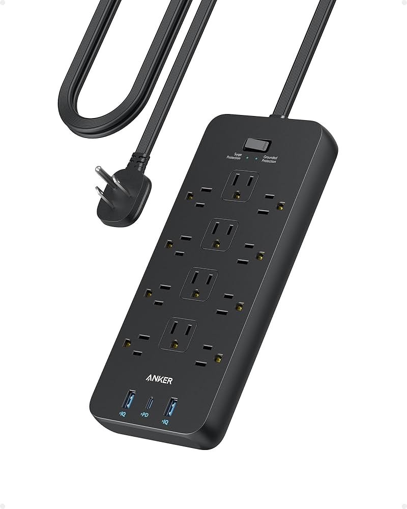 Anker Surge Protector Flat Plug Power Strip(2100J), 12 AC Outlets, 5feet Flat Extension Cord, 1USB C and 2 USB Ports for Multiple Devices, 20W Fast Charging for Home, Office, Dorm Essential, TUV - Product Image