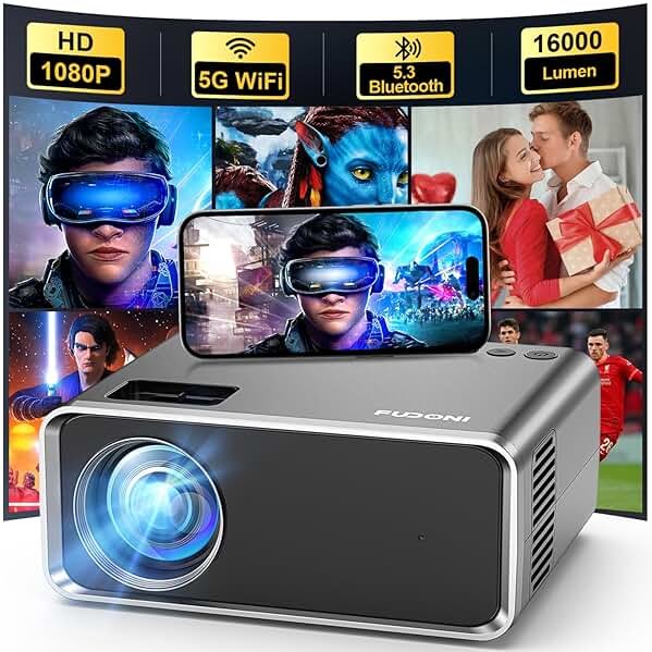 FUDONI Projector with WiFi and Bluetooth 4K Supported, Upgraded 18000L Outdoor Movie Projectors Native 1080P FHD, Video Projector for Home Theater, Compatible w/HDMI/USB/iOS/Android/Windows/TV Stick - Product Image