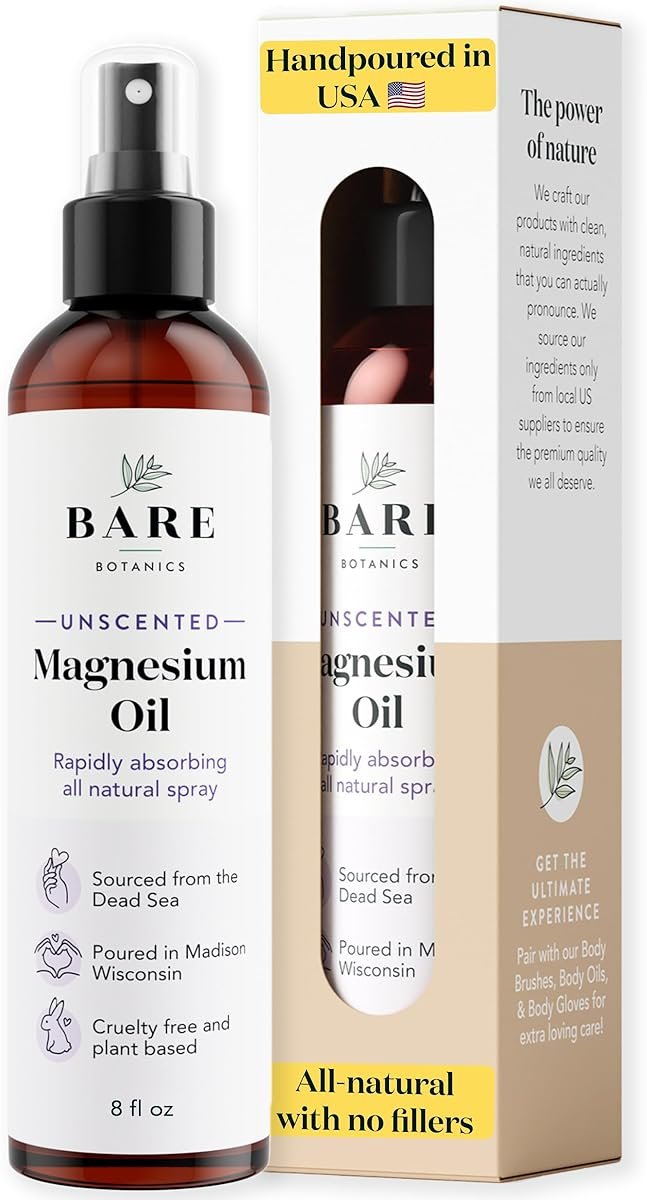 Bare Botanics Magnesium Oil Spray 8oz Unscented | Topical Magnesium Chloride Mist from the Dead Sea | Handpoured in Madison, WI - Product Image