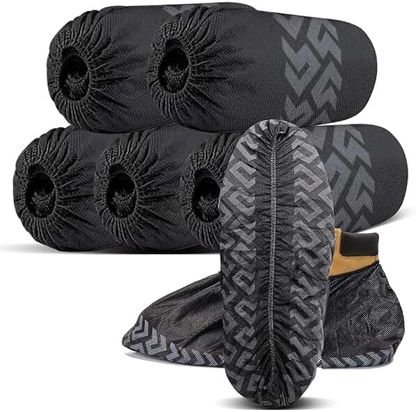 ioiopeak Shoe Covers Disposable 50 Pack (25 Pairs) - Durable, Non-Slip, Water Resistant, and Recyclable Boot Covers for Indoor and Outdoor Use - One Size Fits Most (Non-woven-Black) - Product Image