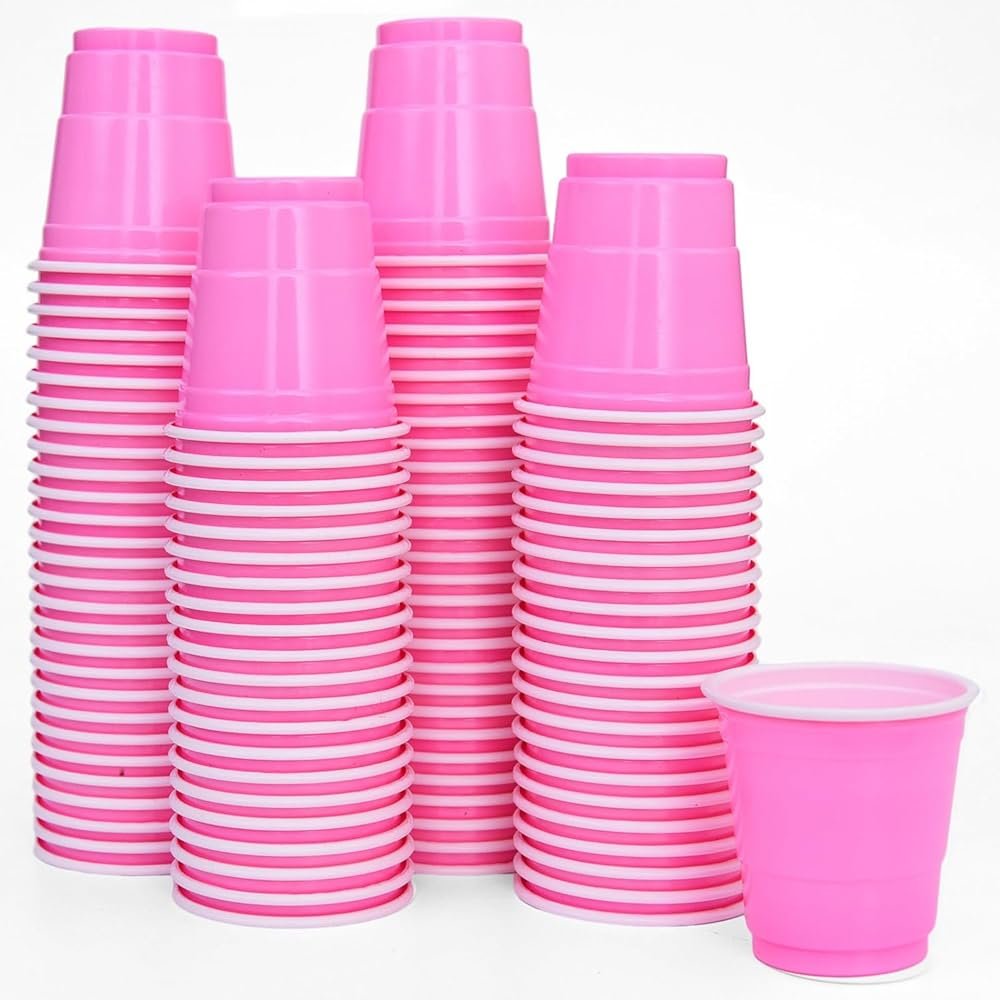 Vumdua 100 Pcs Pink Plastic Shot Cups, Disposable Shot Glasses 2 oz Plastic Mini Cups for Birthday, Bachelorette Party, Tasting Serving, Jello Shots, Parties Favor & Supplies - Product Image