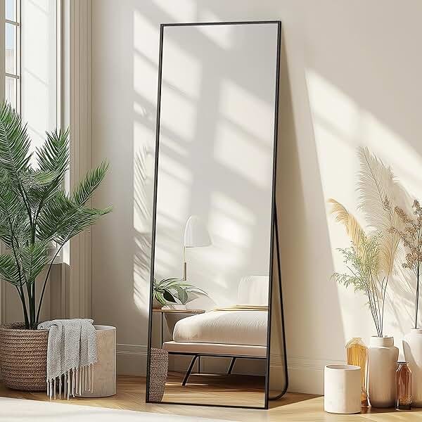Delma Wall Full Length Mirror,Standing Mirror Full Body,Large Floor for Wall Door Bedroom Bathroom Living Room with Aluminium Frame(with Stand,56x15-Black) - Product Image