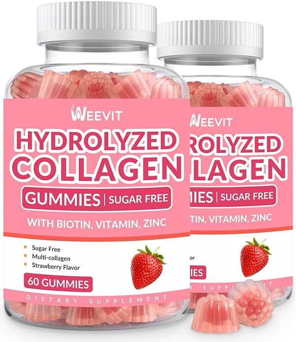 Sugar Free Collagen Gummies for Women, Collagen Protein Type I,II,III,V,X with Biotin Vitamin C D B12, Hydrolyzed Collagen Peptides Gummies for Immune Digestion Skin Hair Nails Energy Bone - Product Image