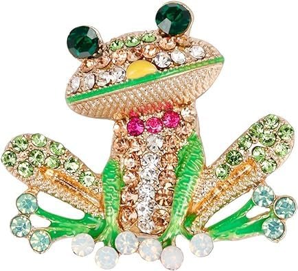 Green Frog Brooch Pins for Women, Cute Rhinestone Inlaid Frog Enamel Animal Brooch Shirt Collar Badge Decor, Clothing, Shoes and Jewelry - Product Image
