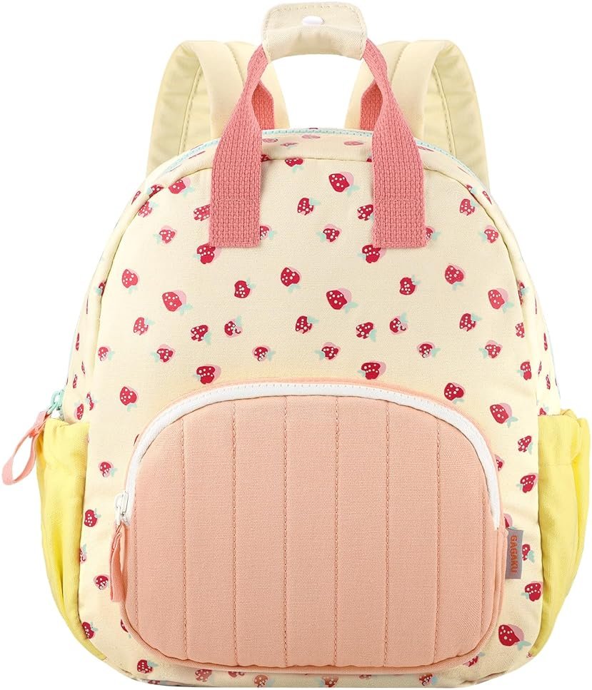 GAGAKU Toddler Backpack for Girls 2-4 Strawberry Cute Preschool Kindergarten Backpack with Name Tag Soft Cotton Small Bookbag for Daycare Lightweight Adjustable Straps with Chest Buckle - Product Image
