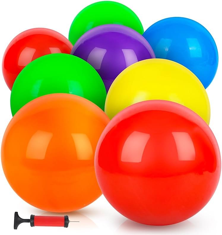 Amor Present 8PCS Inflatable Playground Balls, 8.5Inch Bouncing Sensory Balls with Hand Air Pump, for Kids Birthday Parties - Product Image