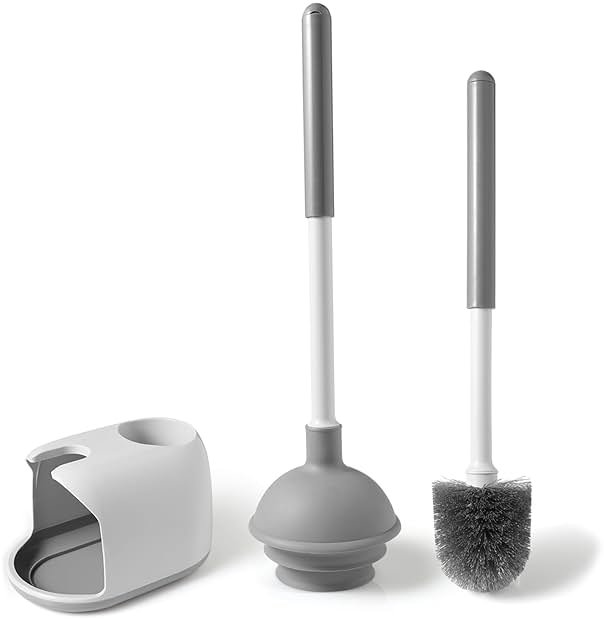 Eyliden Toilet Plunger & Brush Set, 3-Step Suction Cup, Compact Caddy | Space-Saving Toilet Deep Cleaning Combo with Holder, Ultra-Tight Seal, Durable, Nylon Bristles, Bathroom Essentials - Product Image