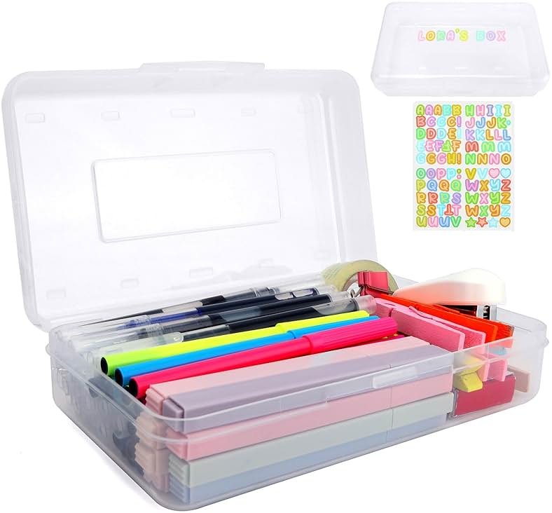 Clear Large Pencil Case Hard Plastic Pencil Box Office Supplies Storage Container Organizer Boxes for Girls Boys Big Capacity 1 Pack for Journaling Stationery Sticker Craft Hobby Art Supplies Medium - Product Image
