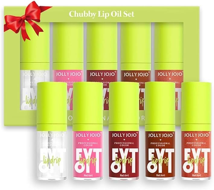 Lip Gloss Kits- 5 Colors Tinted Lip Glow Oil Set Plumping Lip Oil Hydrating Transparent Moisturizing Lip Gloss Kit Gift for Girl Women Lip Makeup Care - Product Image