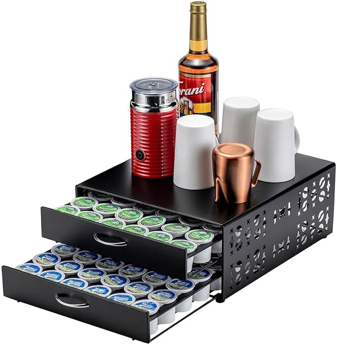 FlagShip K Cup Organizer Drawer 2 Tier Coffee Pod Holder for Keurig Pod Holder Save Space Countertop Kitchen (84 Pods Capacity) - Product Image