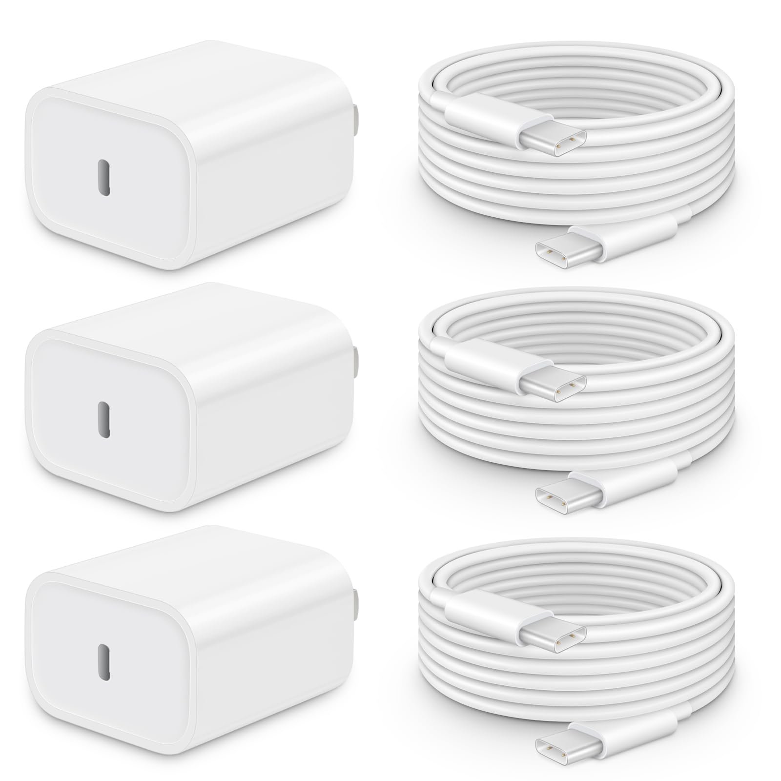 CXX iPhone 17/16/15 Fast Charger [3-Pack] 20W USB C Wall Charger with 6FT C-to-C Cable Compatible with iPhone 17/16/15 Series, USB-C iPad Pro/Air/Mini & More - Product Image