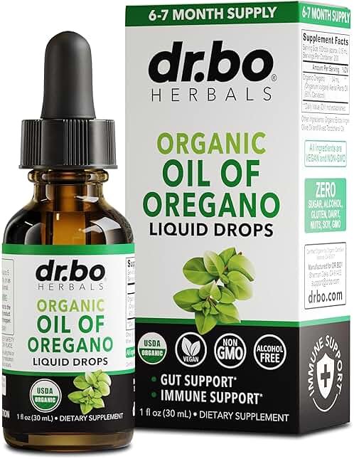 Oregano Oil Organic Liquid Drops - 6 Month Supply Organic Oil of Oregano Drops Liquid Tincture Extract, Cleanse, Detox, Immune Support, Digestive Gut Health - Pure Vegan Non-GMO Herbal Tincture 1 oz - Product Image