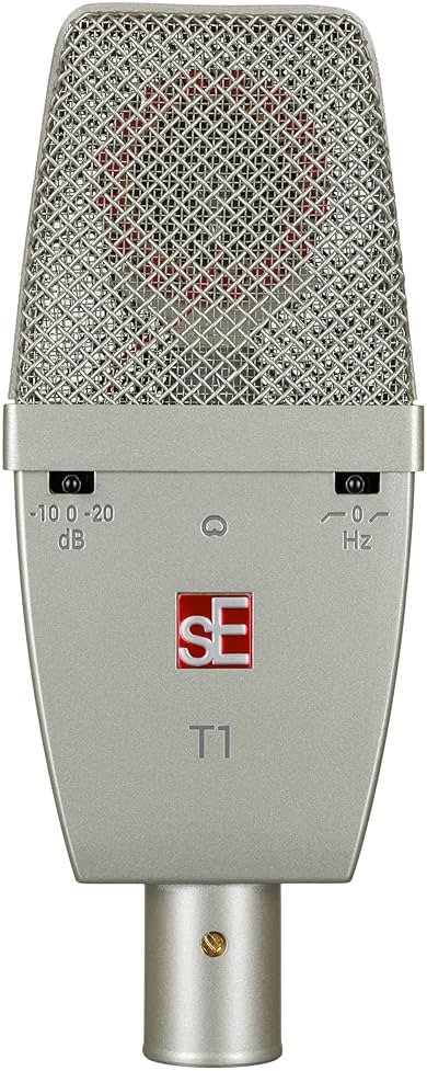 SE ELECTRONICS T1 Large Diaphragm Condenser Microphone with Titanium Capsule, Cardioid Pickup Pattern, Pads & Low-Cut Filters & Shockmount - Professional Studio Recording Microphone - Product Image
