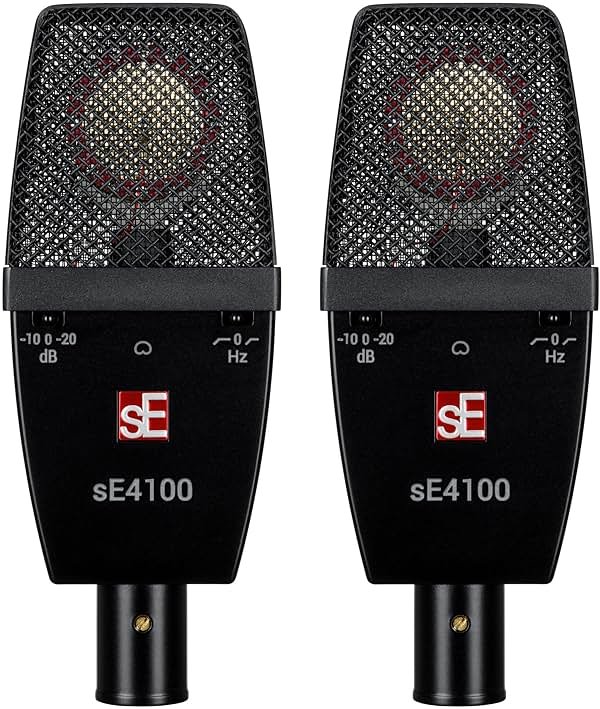 SE ELECTRONICS sE4100 Large Diaphragm Condenser Microphone with Gold Capsule, Cardioid Pickup Pattern, Pads & Low-Cut Filters & Shockmount - Professional Studio Recording Microphone (Matched Pair) - Product Image