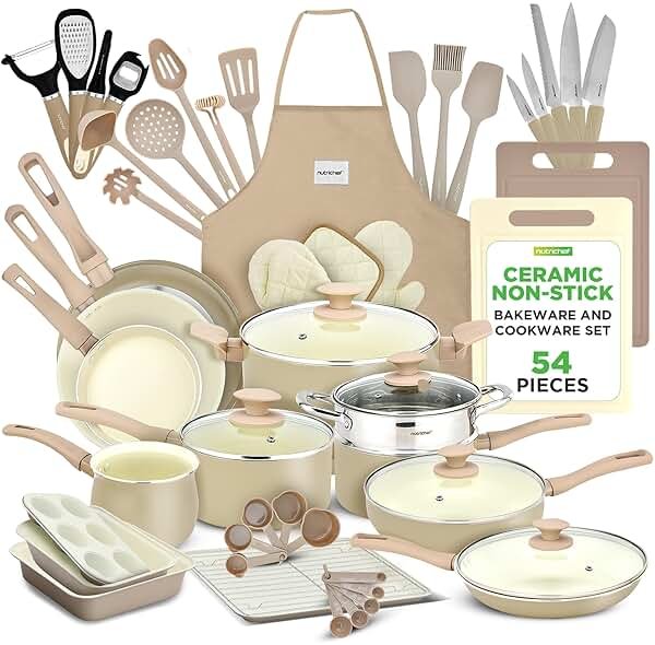 Nutrichef 54-Piece Marble Non-Stick Cookware and Bakeware Set, Professional Home Kitchen Collection with Multi-Sized Pots and Pans Set, and Heat-Resistant Tools - Product Image