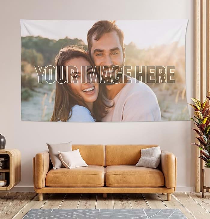Personalized Custom Tapestry - Ships Next Business Day, Made in USA - Upload Your Own Image for a Unique Wall Hanging Backdrop, Perfect for Home & Living Room Decor, Bedroom Wall Art (50x60) - Product Image