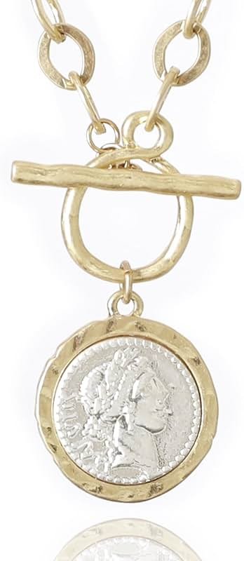 Cmarts Antique Gold Plated Roman Coin Necklace for Women 18 Inch Chain Pendant Necklace Birthday Anniversary Jewelry Gift for Women - Product Image