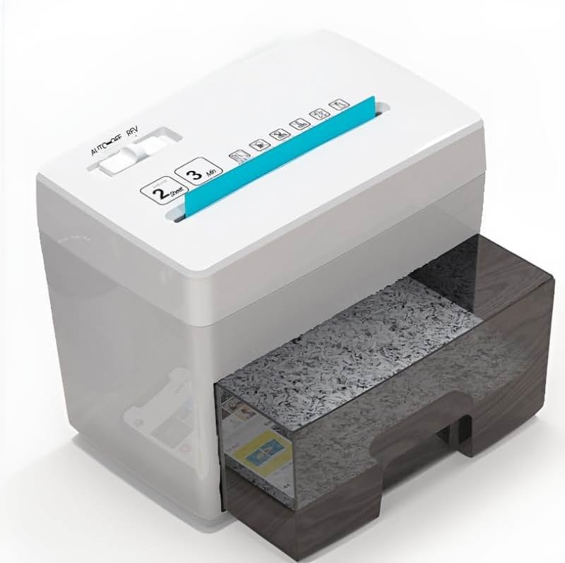 Micro Cut Paper Shredder for Home Office - Mini Electric Desktop Shredder with Cross-Cut, Confidential Document Security for Private/Individual Offices, White & Space-Saving - Product Image