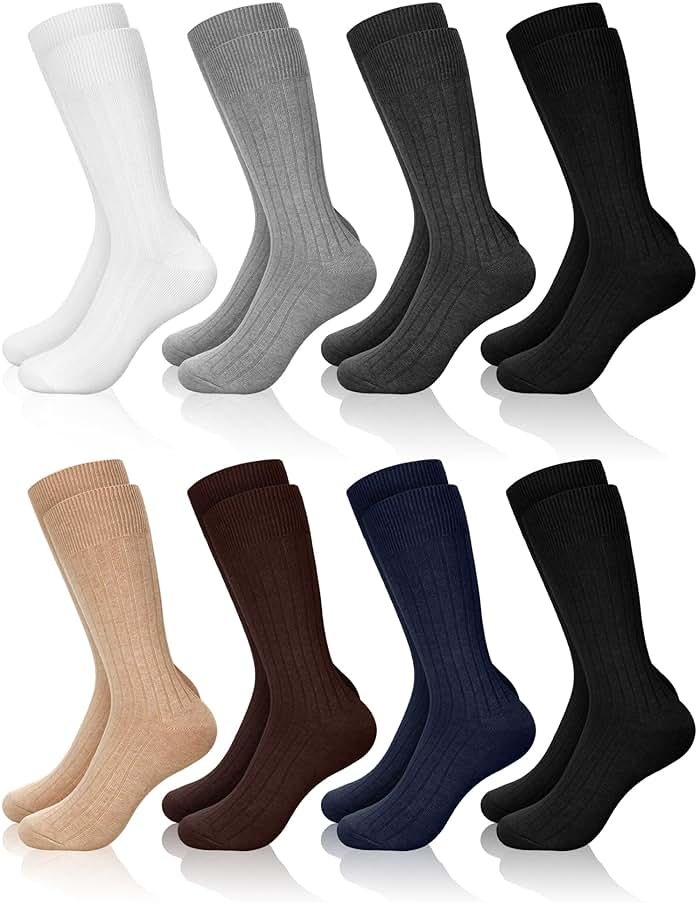 Croknit 8 Pairs Dress Socks for Men Bulk Cotton Crew Socks Business Casual Socks Gifts for Men Dad Grandpa - Product Image