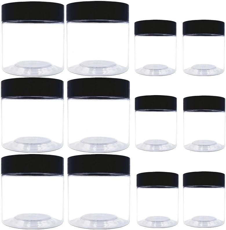 8 oz Plastic Containers with Lids and 4oz Small Containers (Set of 12) Plastic Jars with Lids Cosmetic Jar for Body Butter, Bath Salt, Slime and Beauty Product - Product Image