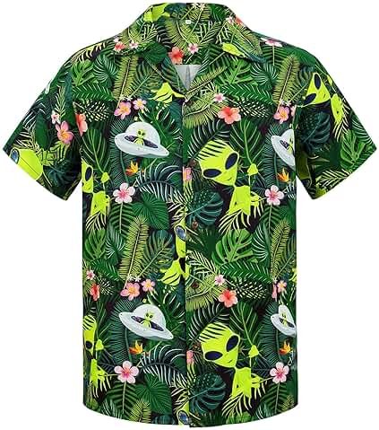 American Trends Mens Hawaiian Shirt Floral Print Aloha Novelty Button Down Shirts Casual Short Sleeve Beachwear for Men - Product Image