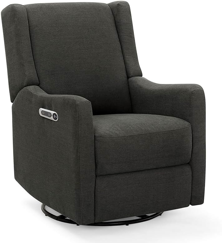 Delta Children Mercer Electronic Power Recliner and Swivel Glider with USB Port in LiveSmart Performance Fabric - Water Repellent & Stain Resistant, Dark Grey - Product Image