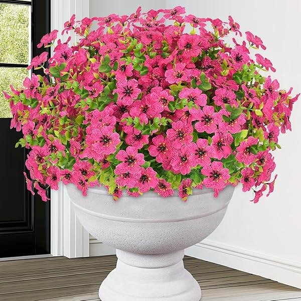 Elyum Artificial Flowers for Outdoors, 18 Bundles Artificial Plants & Flowers Outdoor, UV Resistant Faux Flowers Outdoor Fake Flowers for Outside Porch Window Box Decoration(Rose Red) - Product Image