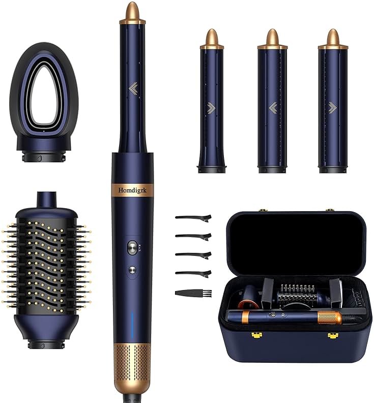 Homdigrk 6 in 1 Professional Hot Air Styler,Powerful Hair Dryer for Fast Drying, Smoothing & Volumizing, No Heat Damage, Professional Blowout Tool with Travel Case - Prussian Blue - Product Image