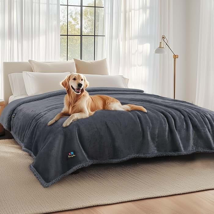 Luciphia Waterproof Pet Blankets, Liquid Pee Proof Dog Blanket for Sofa Bed Couch, Reversible Sherpa Fleece Furniture Protector Cover for Small Medium Large Dogs Cats, Dark Gray King Size(100" x 85") - Product Image