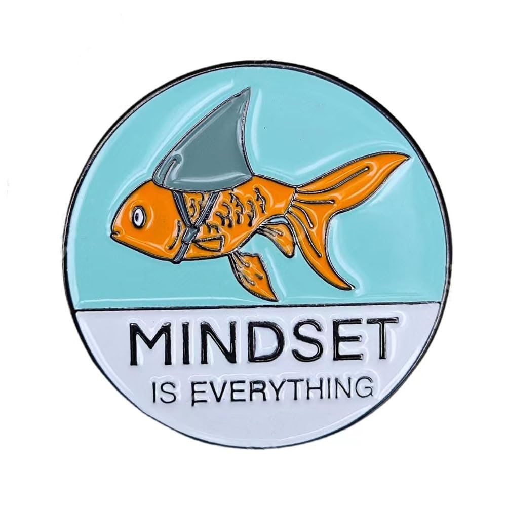 Ficsowy Shark Goldfish Carp Enamel Pin Mindset Is Everything Brooch Pin Badge for Men and Women - Product Image