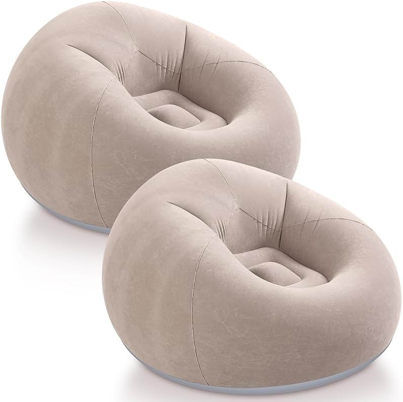 Realspring Inflatable Bean Bag Chairs Outdoor Blow up Camping Chairs Inflatable Lazy Sofa Folding Portable Bean Bag Loungers Couch(Coffee,2 Pcs) - Product Image