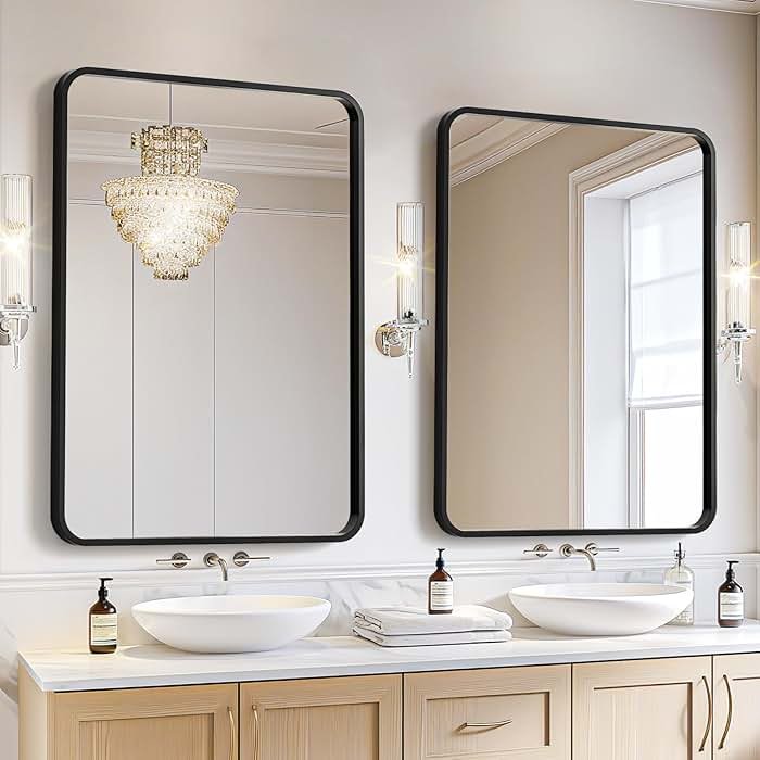 USHOWER 2-Pack Black Bathroom Mirrors Over Sink 22 x 30 Inch, Metal Frame Rectangle Mirror, Modern Farmhouse Vanity Mirror, Wall Mounted for Bedroom, Living Room, Entryway Remodel & Upgrade - Product Image