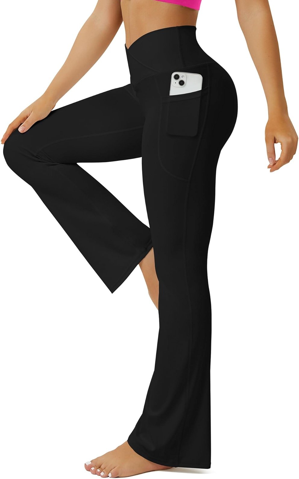 FOHOFO Yoga Pants Women, Flare Leggings for Women with Pockets Crossover High Waisted Bootcut Yoga Pants - Product Image