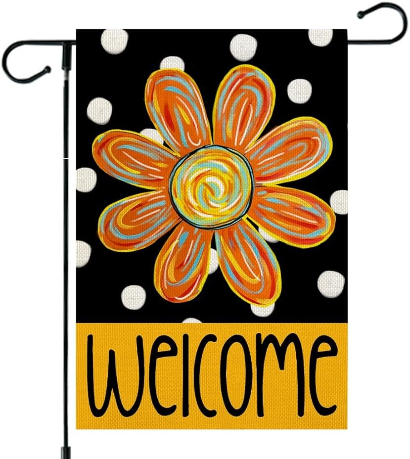 CROWNED BEAUTY Summer Garden Flag Floral 12x18 Inch Double Sided Small Burlap Seasonal Holiday Polka Dots Flag for Outside Yard Decoration - Product Image