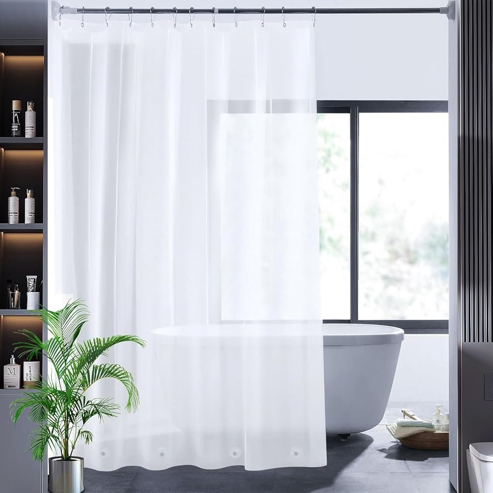 Frosted Shower Curtain Liner 74 Inches Long with 6 Weighted Magnets, PEVA Plastic Waterproof 72x74 Shower Liner with 6 Side Magnets to Keep Shower Curtain Closed to Wall - Product Image
