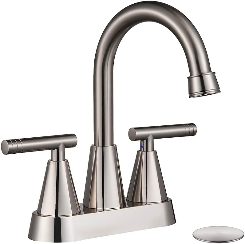 Cobbe 4 inch Brushed Nickel Bathroom Faucets with Pop up Drain and Two Supply Hoses, Lead-Free Stainless Steel 2 Handle Centerset Faucet for Vanity, RV - Product Image