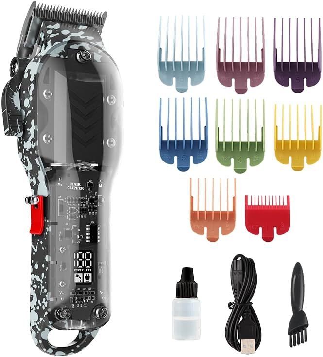 Tuanchuanrp Professional Hair Clippers for Men, Cordless Barber kit for Hair Cutting & Grooming, Hair Clippers Set for Barber Haircut with LED Display 8 Fade Taper Combs(Black) - Product Image