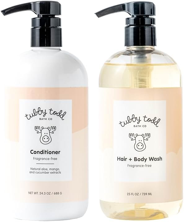 TUBBY TODD Hair Duo - Baby Shampoo and Conditioner Set - Gentle & Moisturizing Hair Care - Hypoallergenic, Non-Irritating - For Newborns, Toddlers & Kids - 25 Fl Oz & 24.3 Fl Oz - Fragrance-Free - Product Image