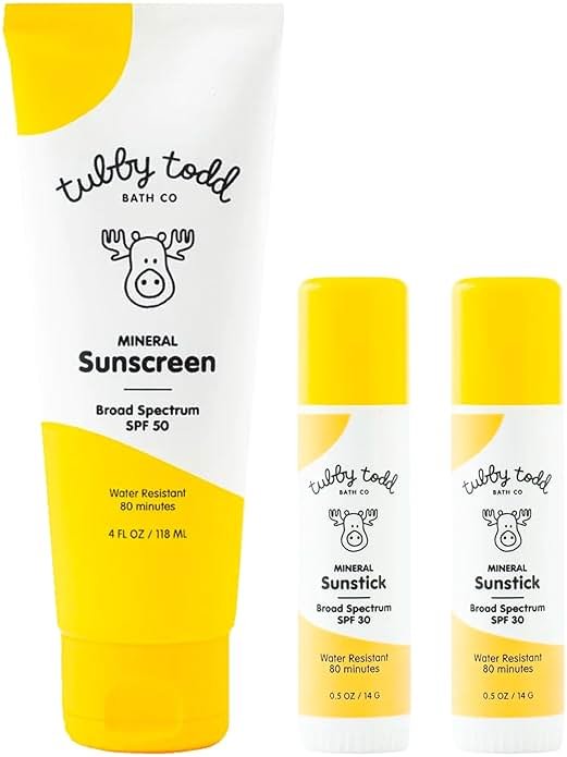 Tubby Todd Face and Body Mineral Sunscreen Kit for Baby, Toddler and Kids - Sunscreen 4 Fl Oz and Sunstick 0.5 Oz Duo Bundle - Fragrance-Free - Product Image