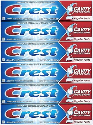Crest Fluoride Anticavity Toothpaste, 6-Pack Regular Paste, 2.4 Oz Toothpaste Tubes, Clinically Proven Oral Care, Cavity Protection Tooth Paste, Freshens Breath, Healthy Teeth and Gums - Product Image