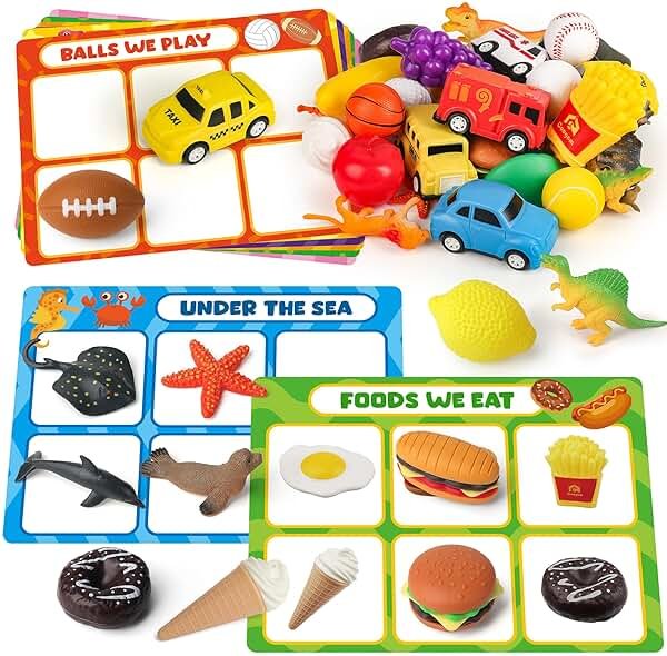 Coogam Sorting Toy for Toddlers, Animals Dinosaurs Fruits Vehicles Foods Fishes Balls Farm Playset, Fine Motor Montessori Game Preschool Educational Learning Gift for Year Old Kids - Product Image