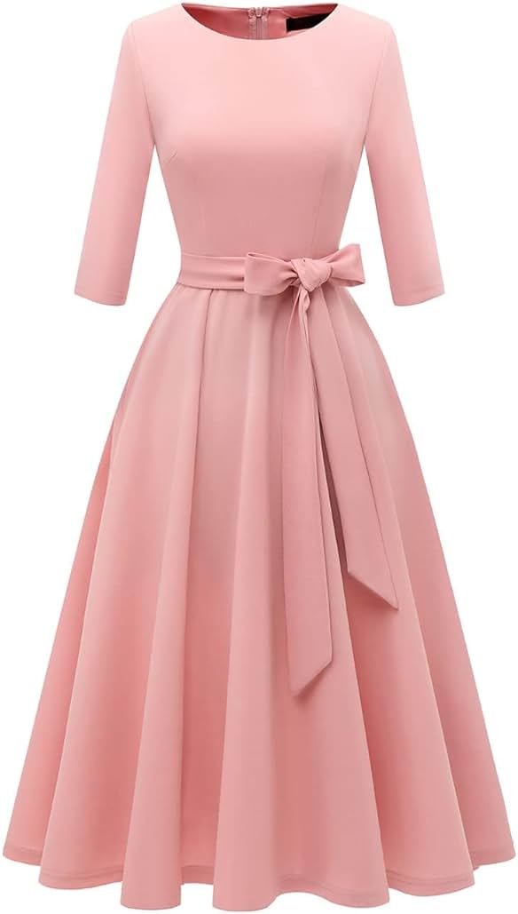 DRESSTELLS Cocktail Dresses for Women, Vintage Wedding Guest 3/4 Sleeves Formal Church Tea Dress - Product Image
