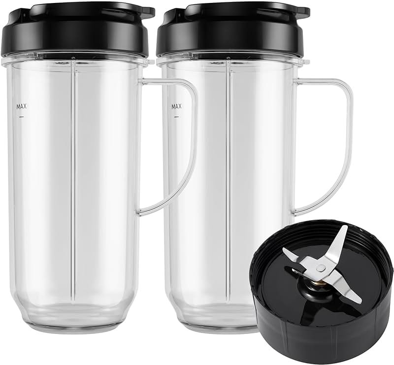 5-piece Magic Bullet Blender Cups, Tall 22oz Cup with Flip-Top To-Go Lid, Cross Blade, Blender Replacement Parts, Mug with Handle Compatible with Magic Bullet 250w MB1001 - Product Image