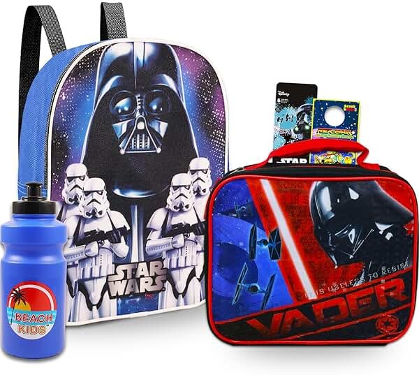Star Wars Mini Backpack and Lunch Box Set for Kids - Bundle with 11” Darth Vader School Bag, Lunch Bag, Water Bottle, Stickers, More | Darth Vader Backpack and Lunch Box Set - Product Image
